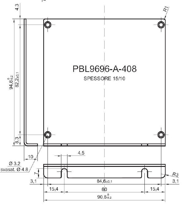 Panneau en L standard en aluminium pour art.9696